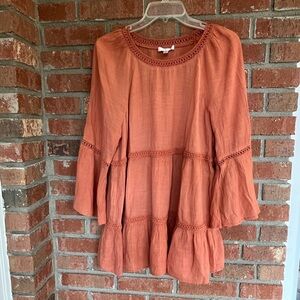 Spense Terracotta Bohemain Blouse Airy effortless ruffles Sz L Cotton